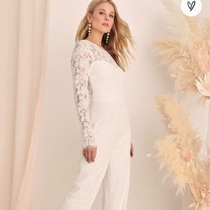 All The Adoration White Lace Long Sleeve Wide-Leg Jumpsuit